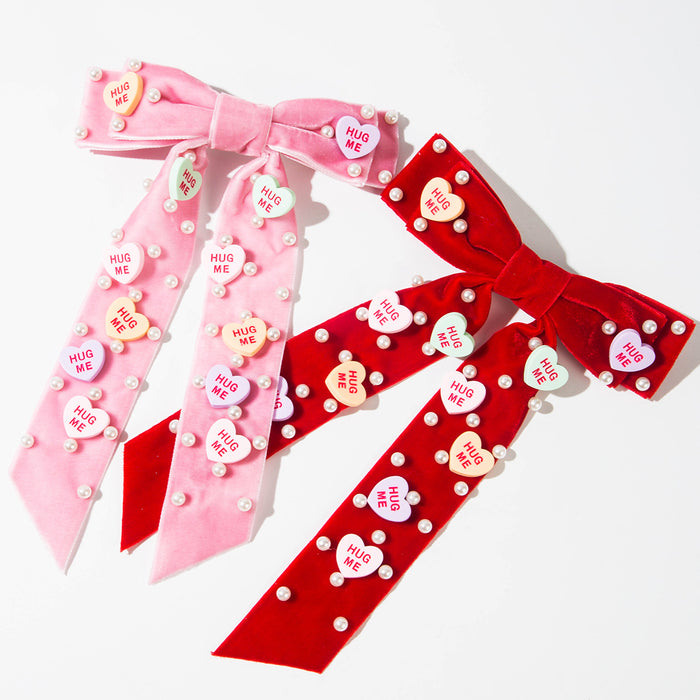 Wholesale Flocked Pearl-Inlaid Spring Heart Letter Hair Clip