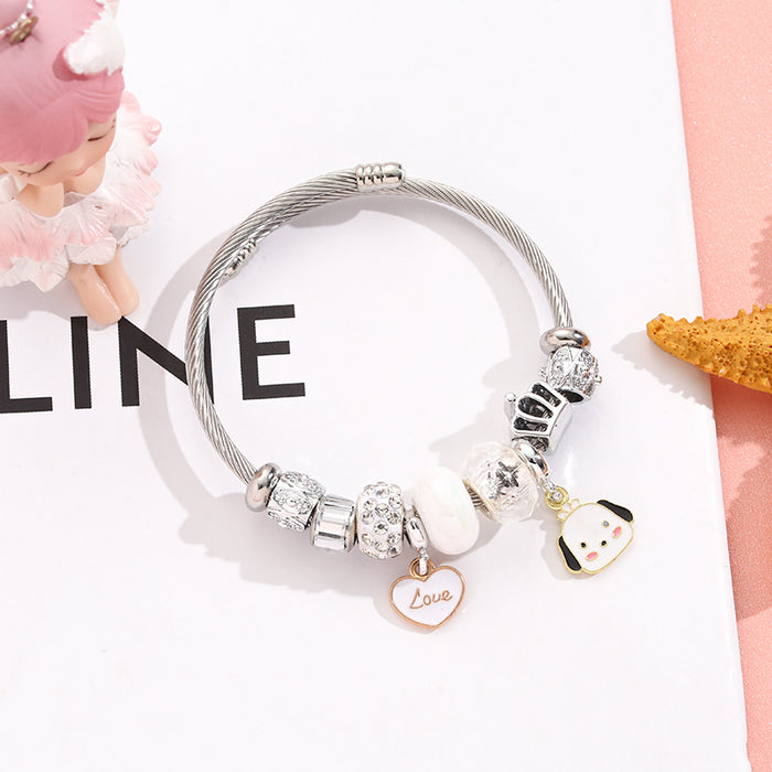 Wholesale Stainless Steel Heart Bracelet DIY Pendant Beaded Crystal Bracelet