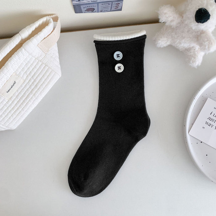 Wholesale Double layered rolled edge socks with niche design, sweat absorbing combed cotton boneless pile socks