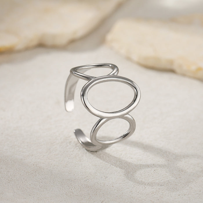 Wholesale Stainless steel ring with fashionable and minimalist style, geometric hollow opening and hand decoration ring