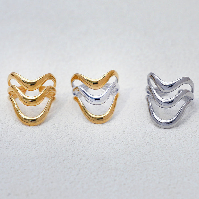 Wholesale Stainless Steel Geometric Lines Hollow Open Ring Simple Design Jewelry