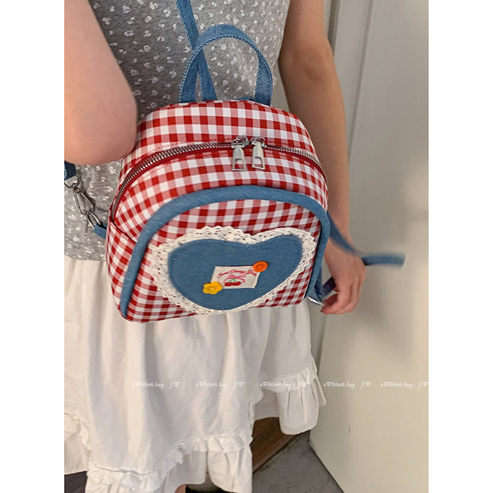 Wholesale Casual plaid canvas bag, fashionable college style backpack, cartoon cute backpack