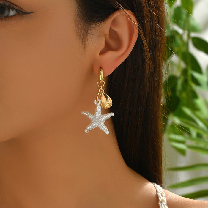 Wholesale Ocean Style Starfish Shell Pendant Earrings Accessible Alloy Design Earrings for Women