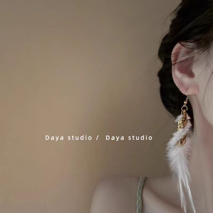 Wholesale Feather fringe earrings with a niche temperament, exotic retro earrings