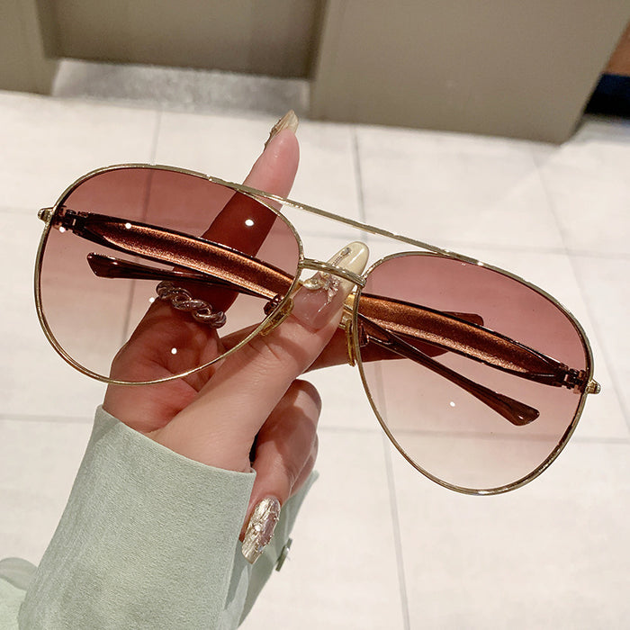 Wholesale Metal Sunglasses for Women Large Frame Double-Bridge Sunglasses