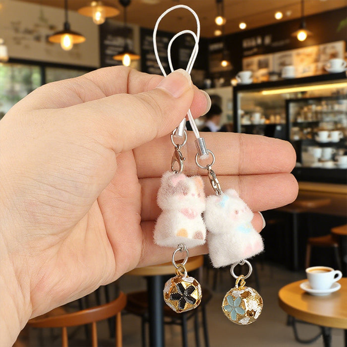 Wholesale Cute Flocked Bell cat Cartoon Pendant Mobile Phone Chain Keychain