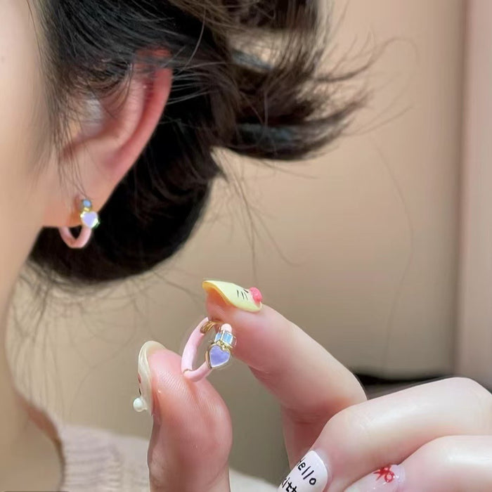 Wholesale New minimalist pink earrings with enamel drip oil circular earrings, compact and versatile, gentle and elegant