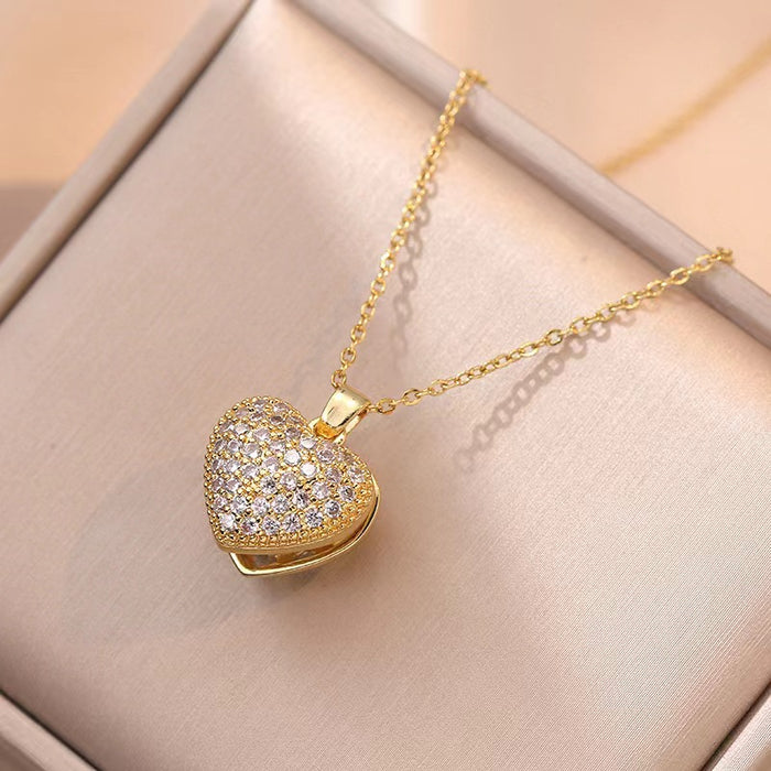 Wholesale Peach Heart Pearl Shell Titanium Steel Necklace JDC-NE-JinHui011