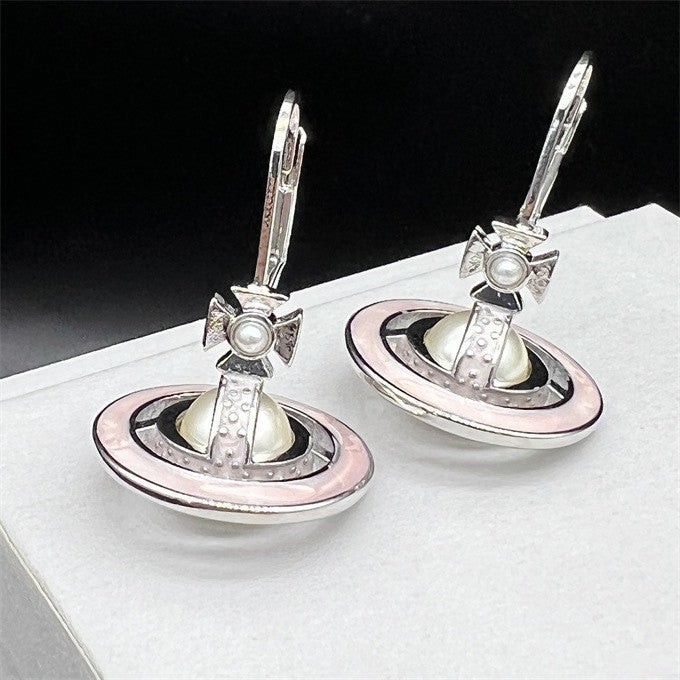 Wholesale Pearl Enamel 3D Saturn Pendant Long Necklace