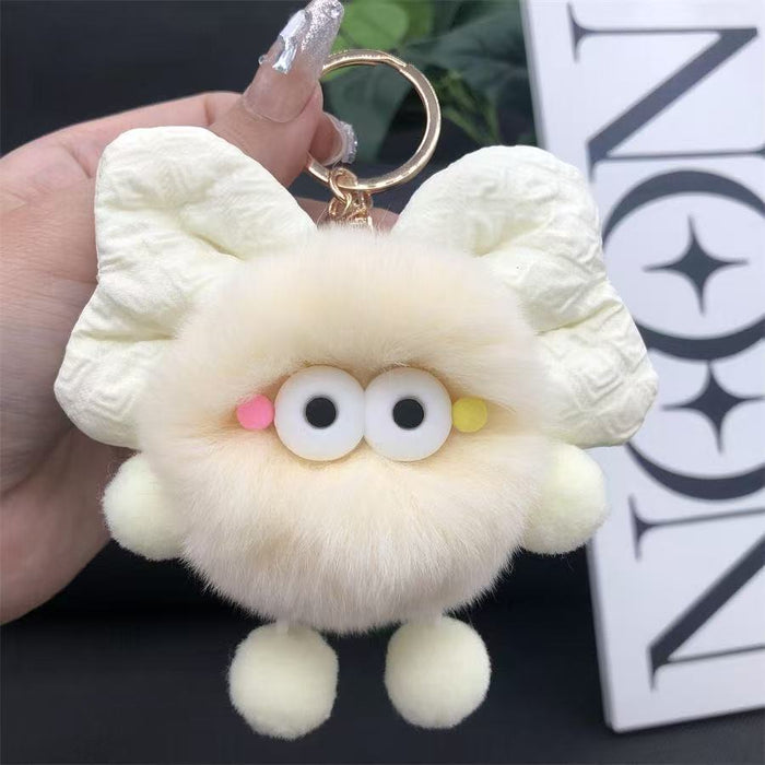 Wholesale Cute plush butterfly knot charcoal ball pendant keychain