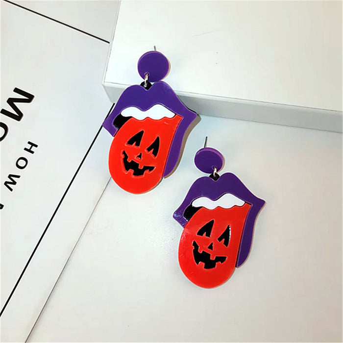 Wholesale Halloween Acrylic Black Cat Witch Skull Ghost Head Earrings JDC-ES-ChouD017