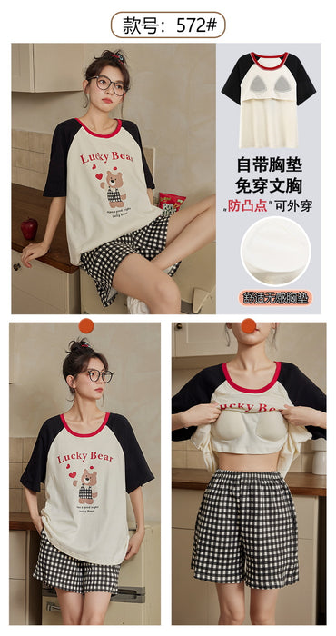 Wholesale Cotton pajamas, short sleeved shorts, cartoon casual, comfortable, cool, and can be worn as cute home clothes