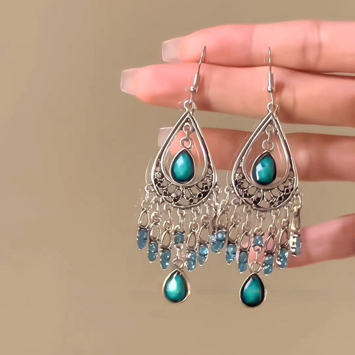 Wholesale Silver Needle Diamond Crystal Diamond Tassel Earrings High Sense Earrings Ethnic Style Retro Earrings