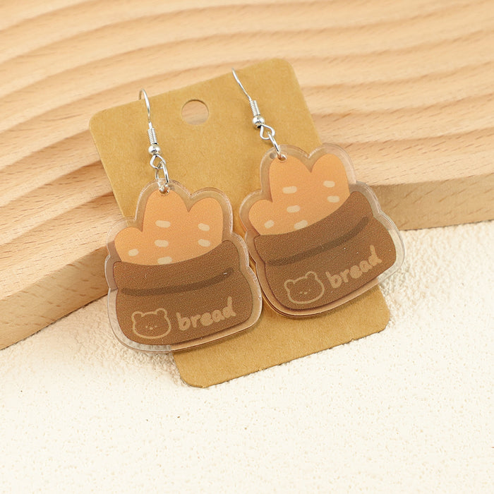 Wholesale Cute Cartoon Bread Cake Big Eyes Fruit Apple Kitten Birthday Ladies Acrylic Earrings
