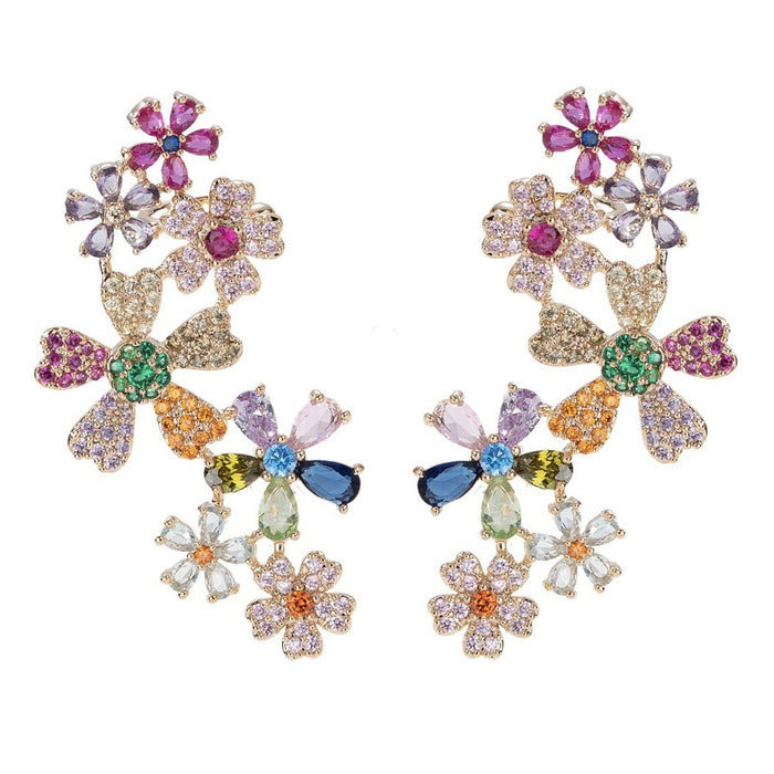 Wholesale Rhinestone Flower Earrings Niche Silver Pin Earrings for Women