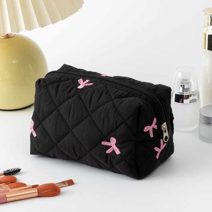 Wholesale Bow Quilted Lipstick Earphone Data Cable Bag Cosmetic Bag