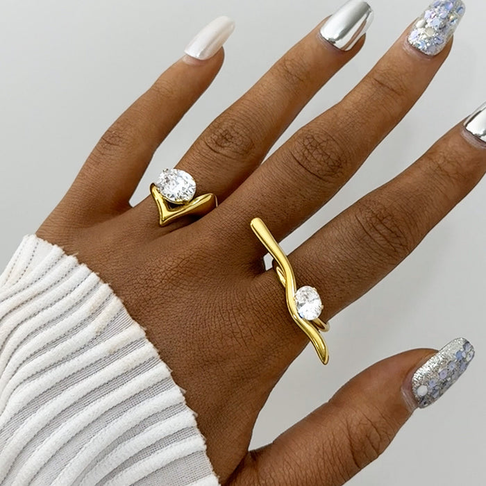 Wholesale Stainless Steel Geometric Line Open Ring Simple Niche Design Hand Jewelry