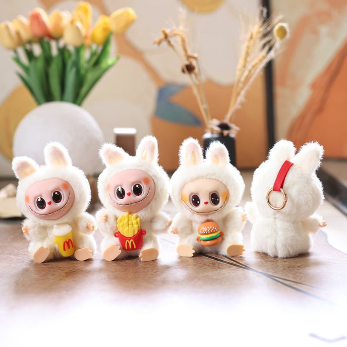 Wholesale Cute vinyl French fries hamburger rabbit pendant plush toy doll bunny bag pendant keychain