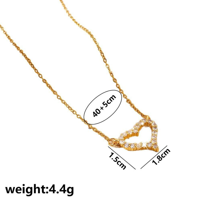 Wholesale Micro inlaid zircon full diamond heart pendant titanium steel necklace heart-shaped hollow collarbone chain