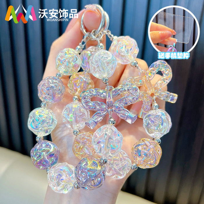 Wholesale Acrylic Crystal Flower Transparent Bow Beaded Keychain JDC-KC-WoA043