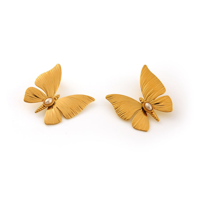 Wholesale Original Design: Stainless Steel Dragonfly Earrings Set with Natural Stone, Fashionable and Personalized