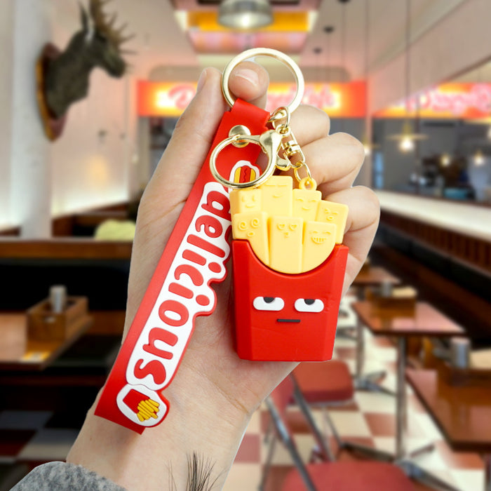 Wholesale Cartoon Simulation French Fries Burger Silicone Doll Keychain JDC-KC-Yexiang003