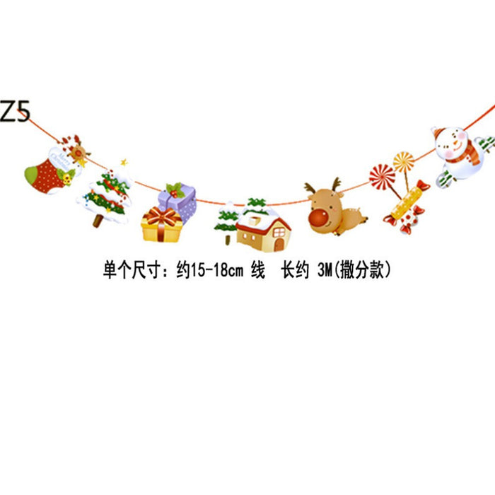 Wholesale Christmas Decorations Christmas Pull Flag Hanging Flag Holiday Banner Party Decoration Paper Cartoon Christmas Pull Flower String Flag