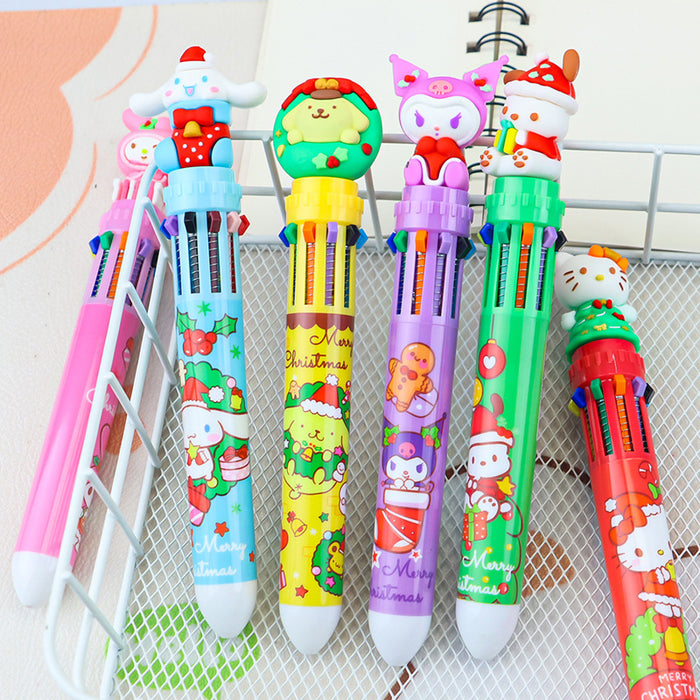 Wholesale Random Christmas series cartoon push ballpoint pen multifunctional student multi-color all-in-one notebook pen colored pen