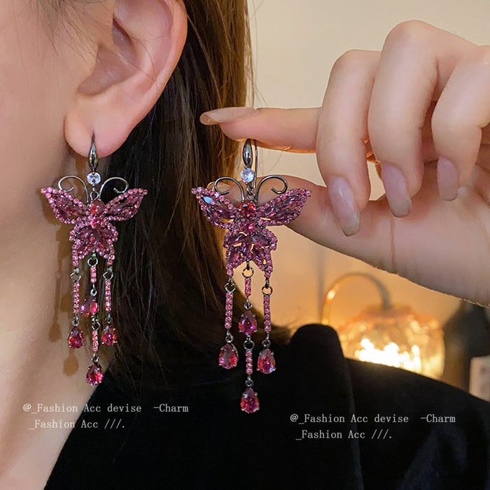 Wholesale Diamond Butterfly Tassel Geometric Copper Earrings JDC-ES-HuiHe002