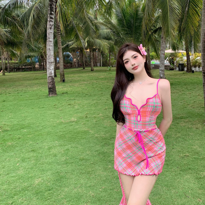 Wholesale New plaid sweet jumpsuit style swimsuit