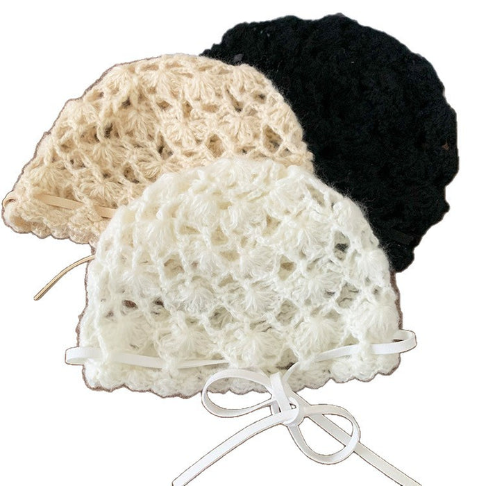 Wholesale Hollow bow knitted hat, thin, breathable, handmade crochet yarn hat
