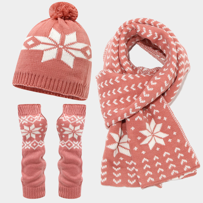 Wholesale Warm winter Christmas snowflake pattern knitted Hat set for women and men
