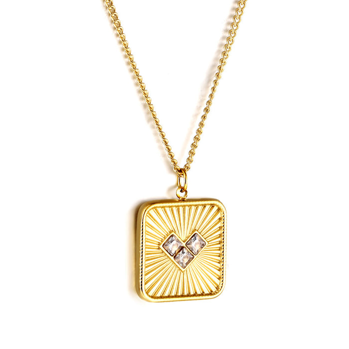 Wholesale Retro Necklace Metallic Geometric Square Pendant Collarbone Chain Necklace