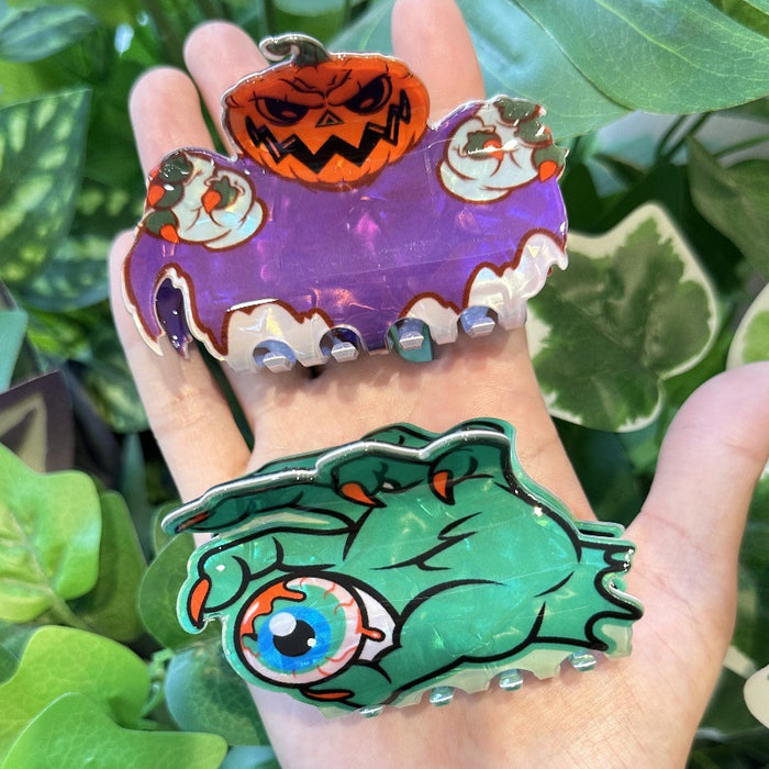 Wholesale Personalized  clip creative pumpkin ghost hair clip green skull claw ponytail clip holiday party shark clip