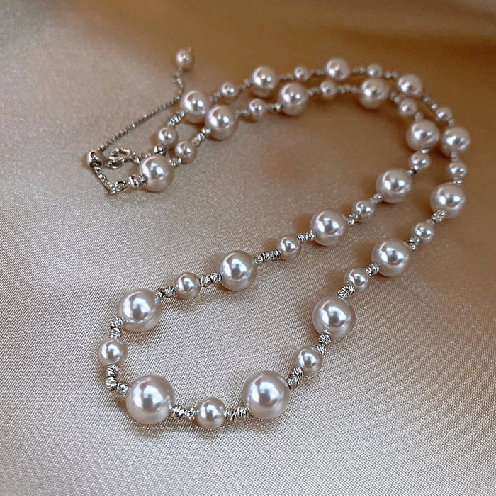 Wholesale Rose colored pearl bead necklace, atmospheric sweater chain, retro temperament, sliding buckle, adjustable collarbone chain