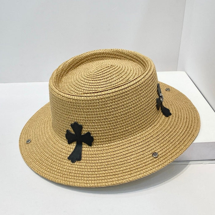 Wholesale Personalized straw hat, outdoor travel vacation sun hat, beach hat, sun protection flat top hat