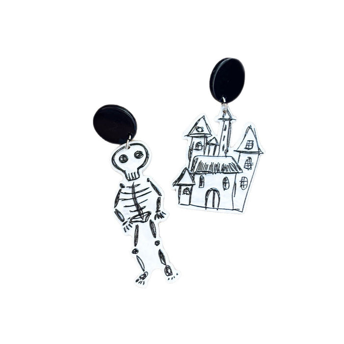 Wholesale Acrylic Halloween ghost house skeleton dark high-end ladies earrings