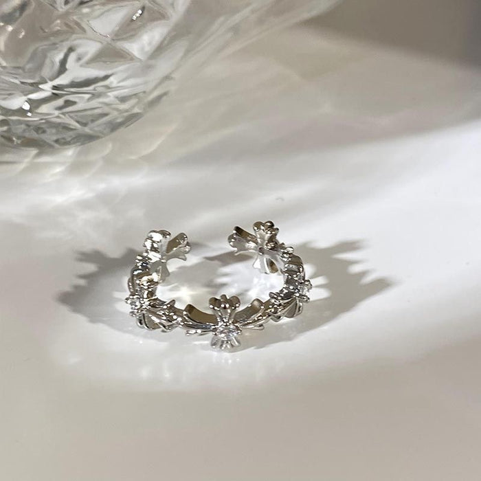 Wholesale Silver Zircon Cross Ring Female Niche Design Couple Ring