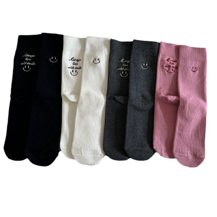 Wholesale Women's Socks Embroidered Smiling Face Personalized Mid tube Socks Fashionable Western Style Pure Cotton Socks