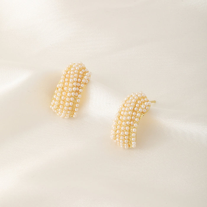 Wholesale Gold woven earrings luxury niche high-end earrings wholesale temperament silver needle new light luxury earrings wheat ear