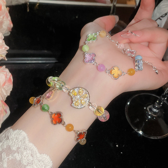Wholesale Glass Flower Bracelet Gold Electroplated Charm