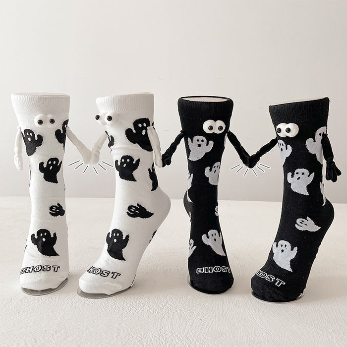 Wholesale Ghost  socks magnetic holding socks  feet plus size couple black and white tube socks