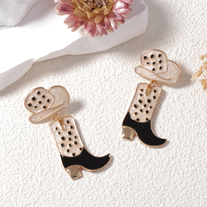 Wholesale Western denim style hat alloy oil drop boots earrings personality temperament
