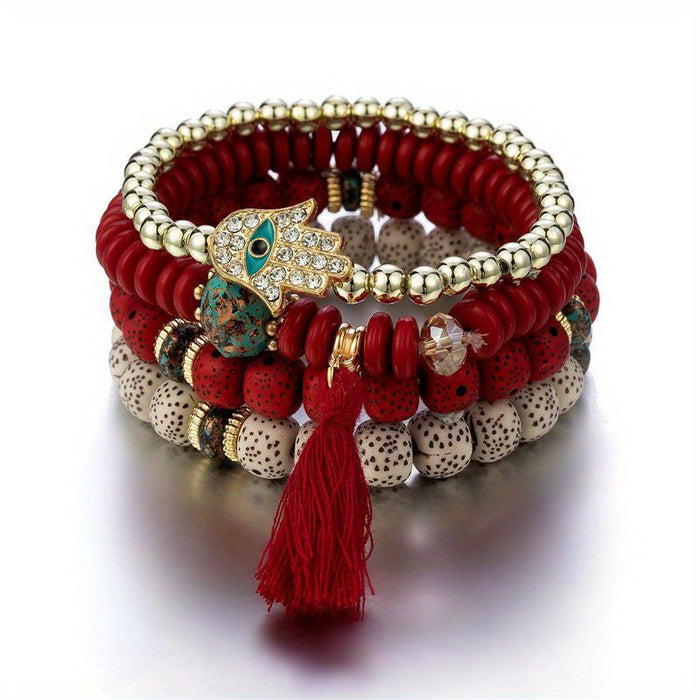 Wholesale Layered Turquoise Leaf Bracelet Set 4-Piece Fashion Jewelry Accessory MOQ≥2