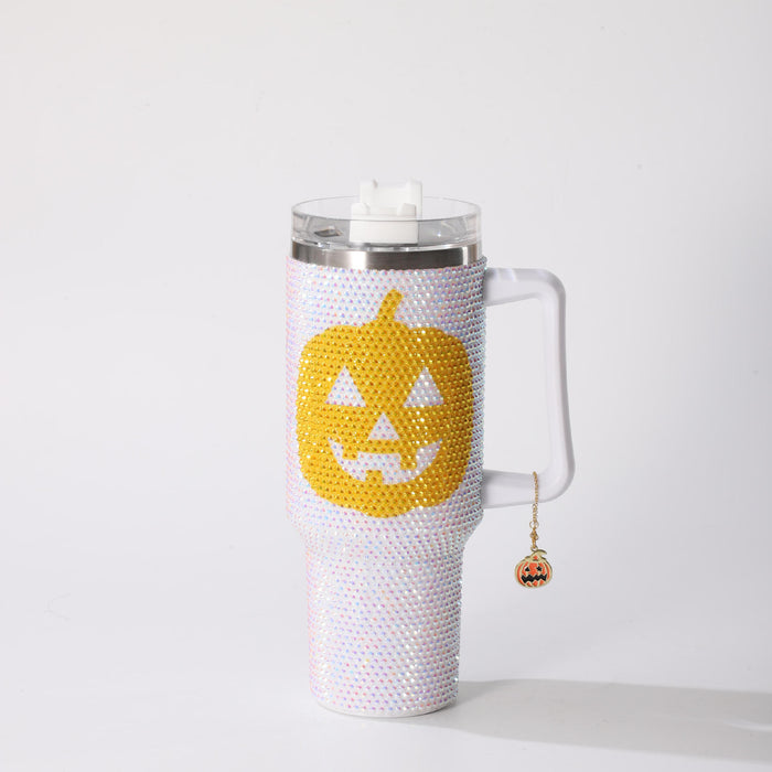 Wholesale 304 Stainless Steel  Pumpkin Face Rhinestone Vacuum Insulated Cup 40oz