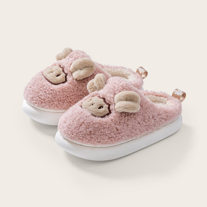 Wholesale Children' s cotton slippers winter boys and girls cartoon home indoor warm thick cotton shoes children' s medium fur slippers