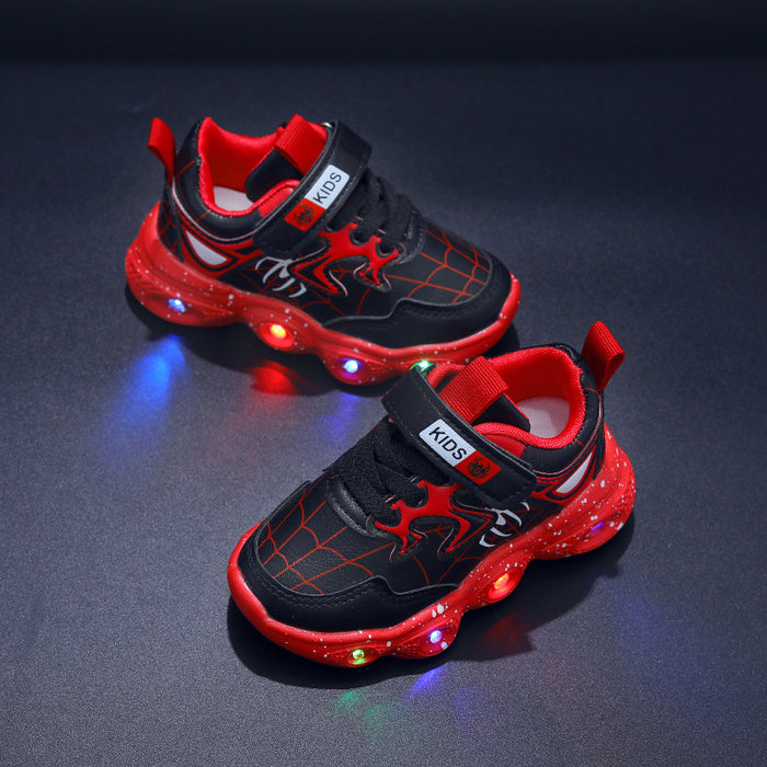 Wholesale Leather Spider Man Single Shoes LED Luminous Children's Shoes 1-6 Years Old Boys' Sports and Leisure Shoes JDC-KS-GS006