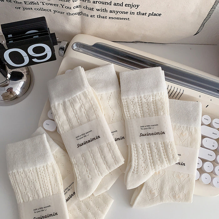 Wholesale Socks, thin, mid tube, heart-shaped, sweat absorbing, breathable, hollowed out, mesh stacking, long socks