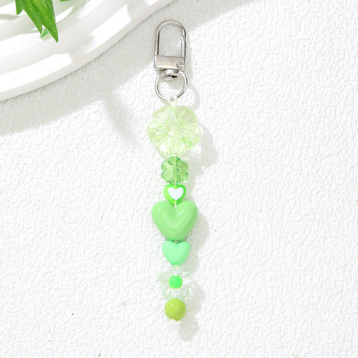 Wholesale Modern DIY Bead Keychain - Orange Plum Blossom &  Heart Motif Car Key Accessory