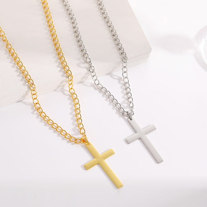 Wholesale Personalized metal alloy cross necklace, simple smooth cross collarbone chain, niche accessory